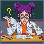 Student doing a test, she is stuck on the questions.